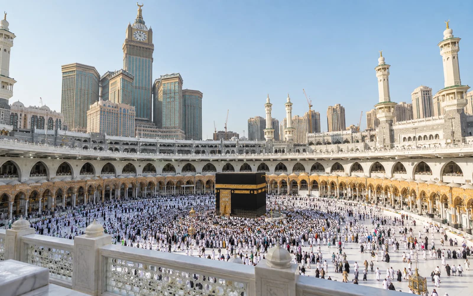 Pilgrims around the Kaaba at Masjid al-Haram in Makkah