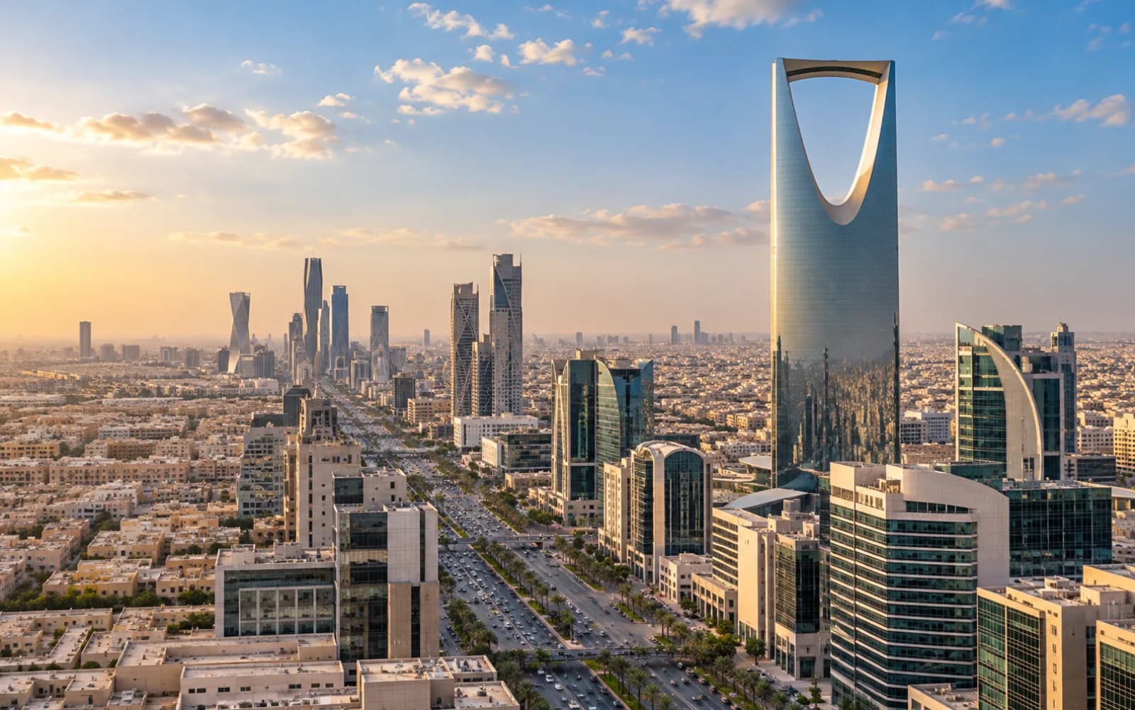 Riyadh skyline and Kingdom Centre in Saudi Arabia